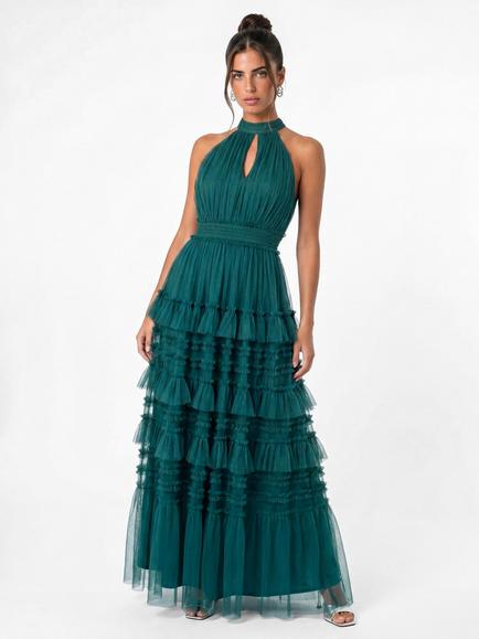 Anaya With Love Halter Neck Tiered Maxi Dress, Teal, Teal