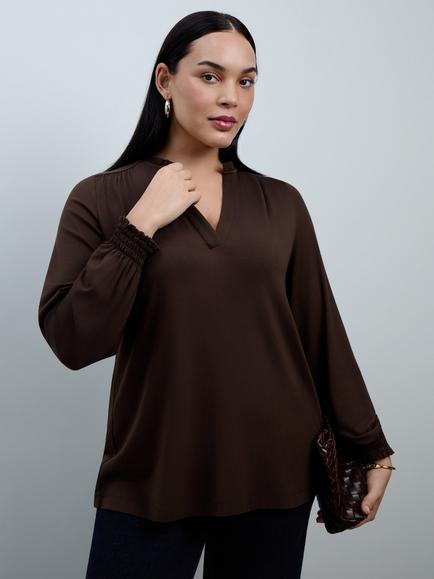 Live Unlimited Curve V Neck Top, Brown, Brown