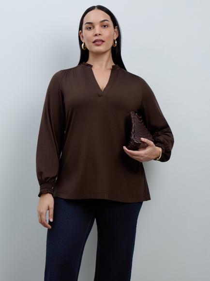 Live Unlimited Curve V Neck Top, Brown - view 2, Brown