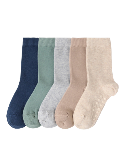 Lindex Kids' Cotton Blend Anti Slip Socks, Pack of 5, Light Dusty Green/Multi, Light Dusty Green/Multi