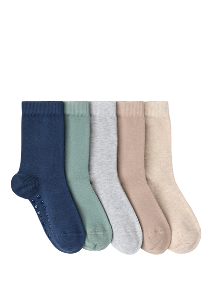 Lindex Kids' Cotton Blend Anti Slip Socks, Pack of 5, Light Dusty Green/Multi - view 2, Light Dusty Green/Multi