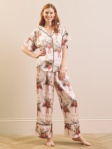 Their Nibs Long Sleeve Joy Print Satin Pyjama Set, Cream, Cream