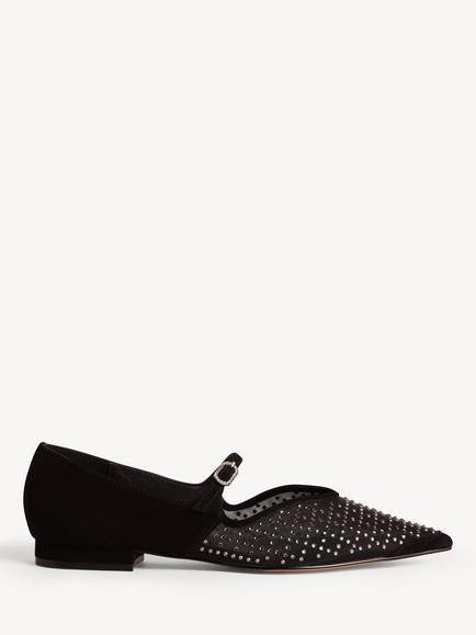 Hobbs Stella Suede Embellished Mary Janes, Black, Black