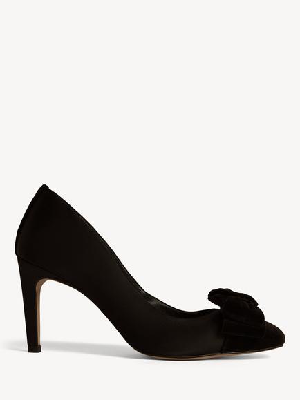Hobbs Madeline Bow Velvet Stiletto Heel Court Shoes, Black, Black