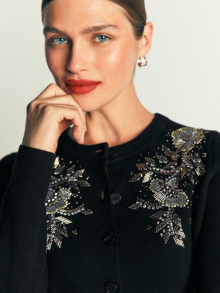 Boden Embellished Fluffy Jacquard Jacket, Black - view 2, Black