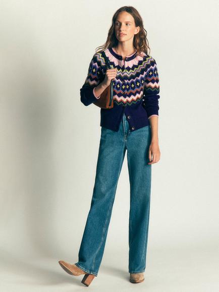 Boden Fair Isle Cardigan, Navy, Navy