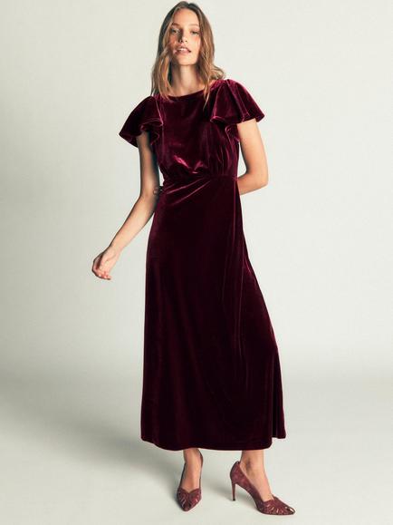 Boden Draped Velvet Midaxi Dress, Dark Cherry, Dark Cherry