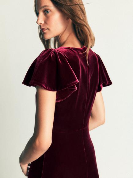 Boden Draped Velvet Midaxi Dress, Dark Cherry - view 2, Dark Cherry