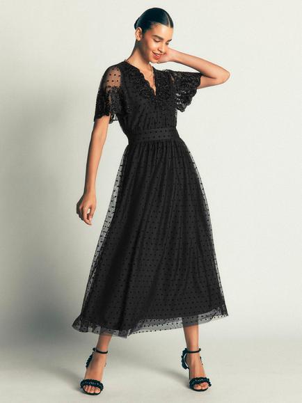 Boden Embroidered Tulle Maxi Dress, Black, Black