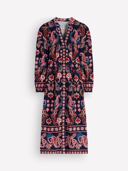Boden Juliet Empire Waist Midi Dress, Navy Paradise, Navy Paradise