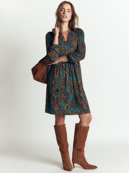 Boden Naomi Paisley Dress containing TENCEL™ Modal, Blue, Blue