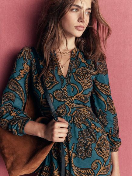 Boden Naomi Paisley Dress containing TENCEL™ Modal, Blue - view 2, Blue
