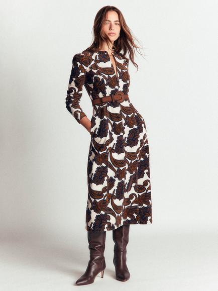 Boden Una Paisley Corduroy Midi Dress, Almond, Almond