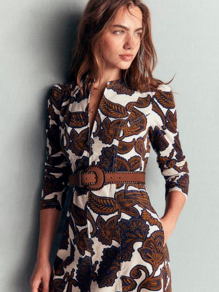 Boden Una Paisley Corduroy Midi Dress, Almond - view 2, Almond
