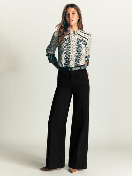 Boden Patch Pocket Flare Jeans, Black, Black