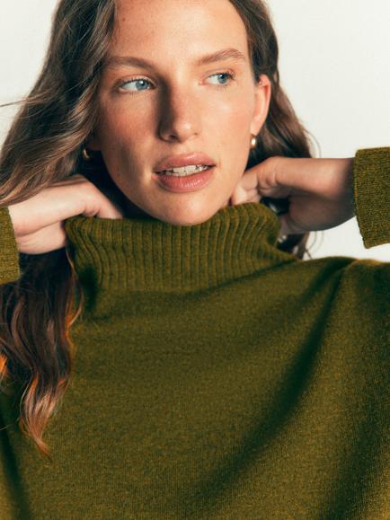 Boden High Neck Long Merino Woo Jumper, Ochre Green - view 2, Ochre Green