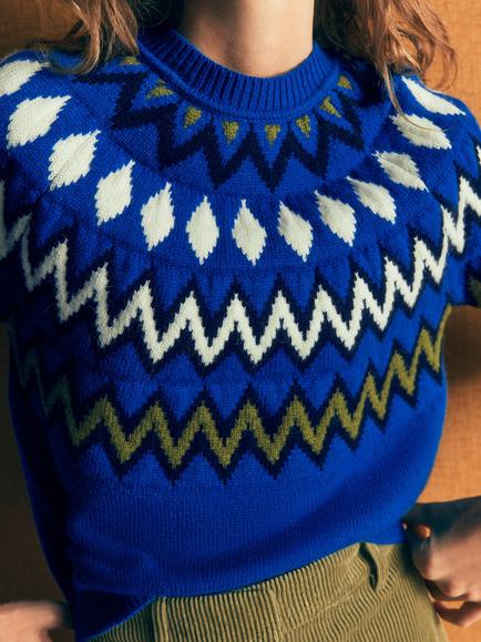 Boden Mae Fair Isle Jumper, Blue Yoke - view 2, Blue Yoke