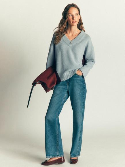 Boden Merino Wool V-Neck Jumper, Blue, Blue