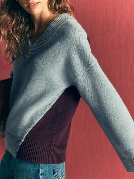 Boden Merino Wool V-Neck Jumper, Blue - view 2, Blue