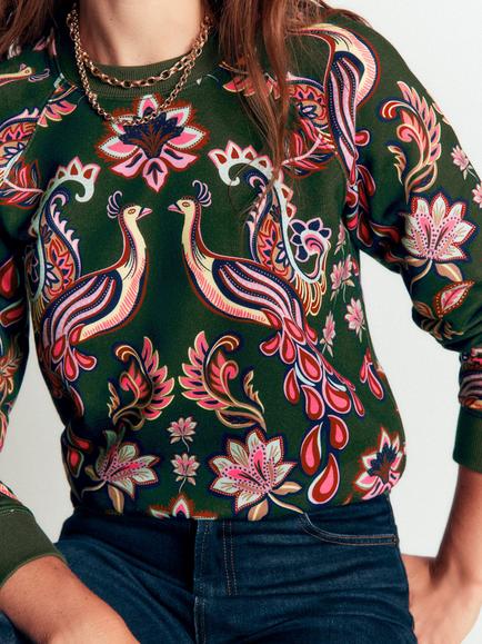 Boden Rosa Peacock Print Sweatshirt, Multi - view 2, Multi