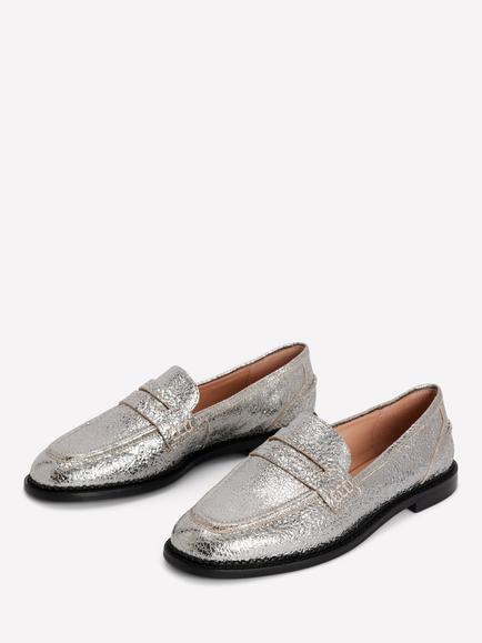 Boden Nya Leather Penny Loafers, Silver - view 2, Silver