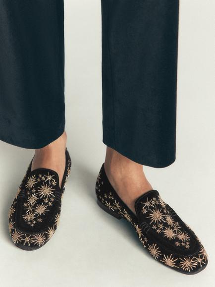 Boden Dinah Embellished Loafers, Black/Gold - view 2, Black/Gold