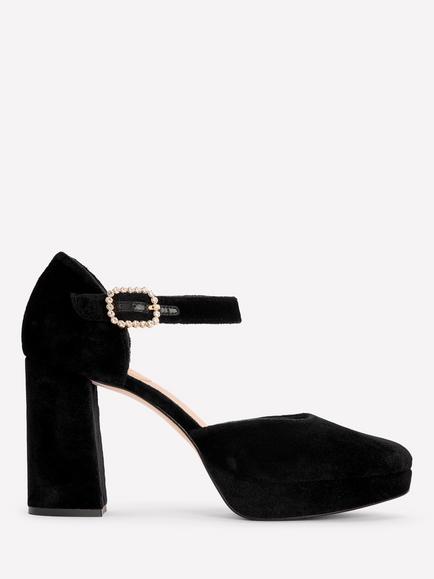 Boden Jewelled Buckle Platform Heel Court Shoes, Black, Black