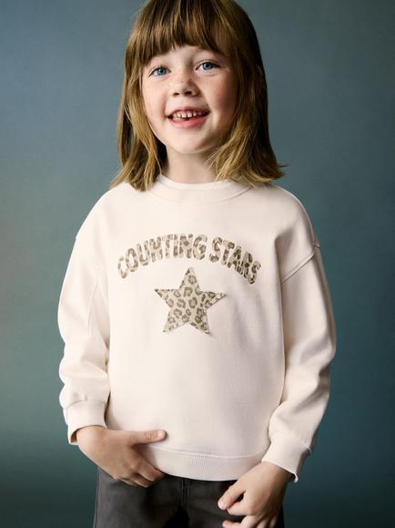 Mango Kids' Sudadera Crew Neck Counting Stars Sweatshirt, Off White, Off White