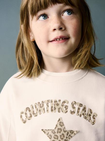 Mango Kids' Sudadera Crew Neck Counting Stars Sweatshirt, Off White - view 2, Off White