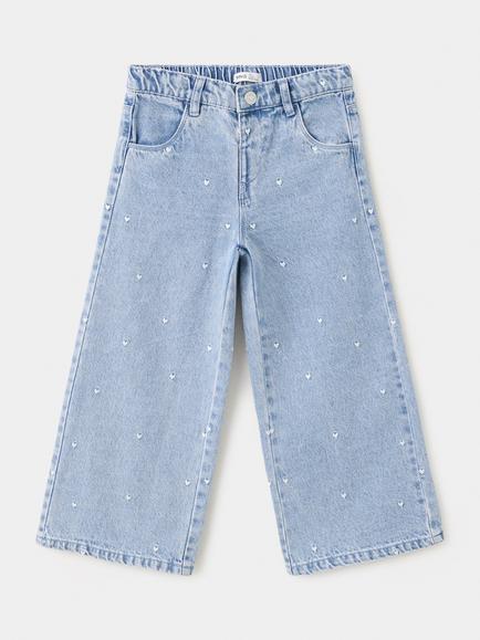 Mango Kids' Tejano High Rise Heart Embroidered Denim Jeans, Light Blue, Light Blue