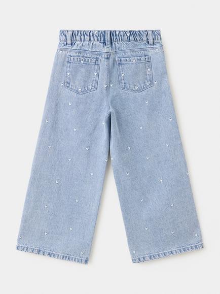 Mango Kids' Tejano High Rise Heart Embroidered Denim Jeans, Light Blue - view 2, Light Blue