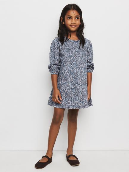 Mango Kids' Ruched Floral Dress, Blue, Blue