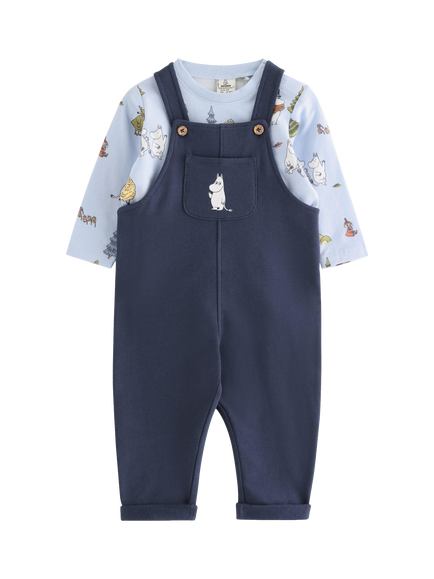 Lindex Kids' Moomin Dungarees and Top Set, Light Blue, Light Blue