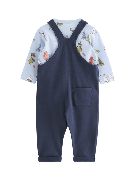 Lindex Kids' Moomin Dungarees and Top Set, Light Blue - view 2, Light Blue
