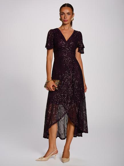 Jolie Moi Flare Hem Sequin Maxi Dress, Deep Plum, Deep Plum
