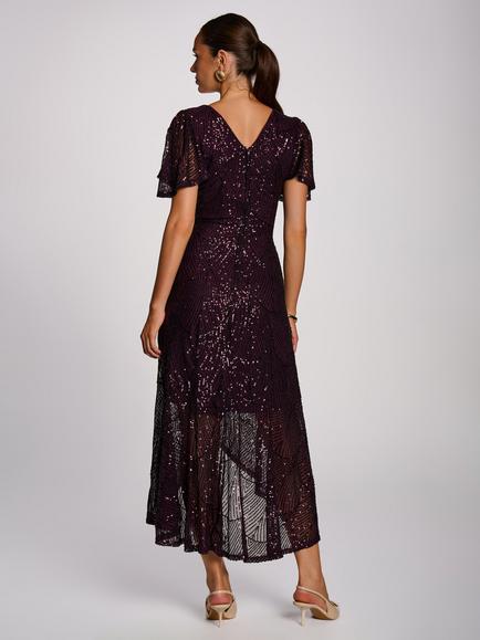 Jolie Moi Flare Hem Sequin Maxi Dress, Deep Plum - view 2, Deep Plum