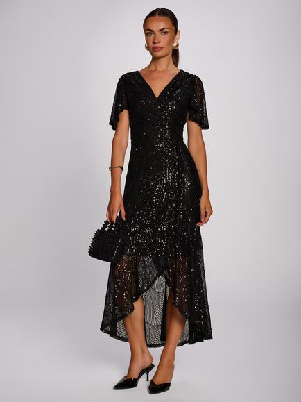 Jolie Moi Flare Hem Sequin Maxi Dress, Black, Black