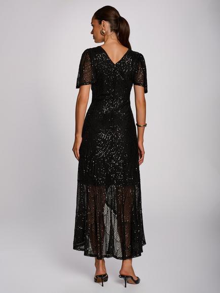 Jolie Moi Flare Hem Sequin Maxi Dress, Black - view 2, Black