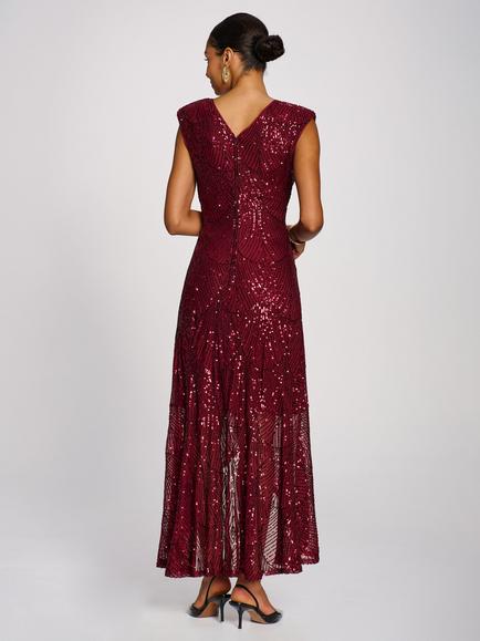 Jolie Moi Flare Hem Sequin Maxi Dress, Burgundy - view 2, Burgundy