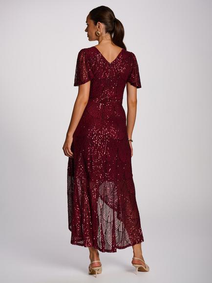Jolie Moi Angel Sleeve Sequin Maxi Dress, Burgundy - view 2, Burgundy