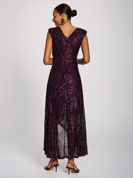 Jolie Moi V-Neck Sequin Maxi Dress, Deep Plum - view 2, Deep Plum