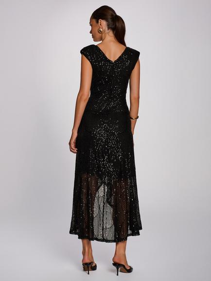Jolie Moi V-Neck Sequin Maxi Dress, Black - view 2, Black