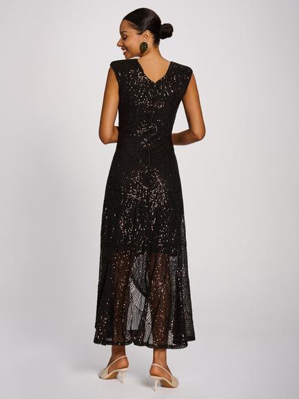 Jolie Moi V-Neck Sequin Maxi Dress - view 2, Espresso Brown