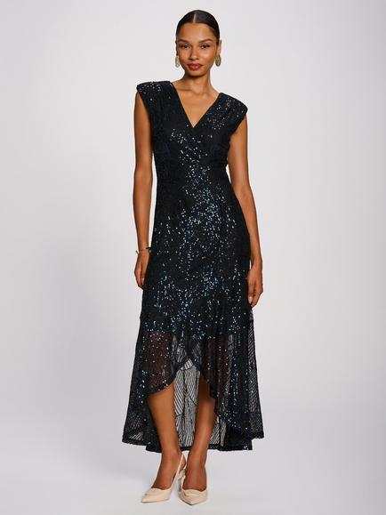 Jolie Moi V-Neck Sequin Maxi Dress, Navy