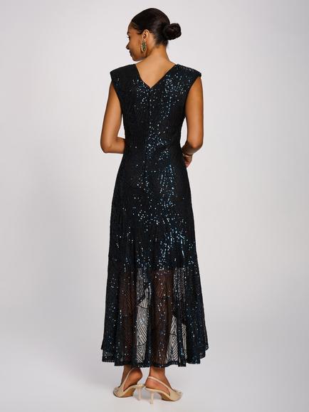 Jolie Moi V-Neck Sequin Maxi Dress - view 2, Navy