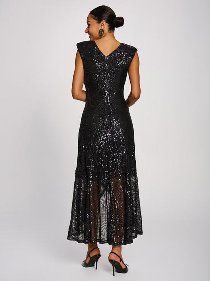 Jolie Moi V-Neck Sequin Maxi Dress - view 2, Black Multi