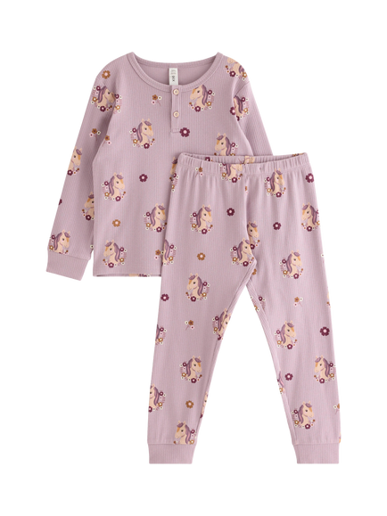 Lindex Kids' Unicorn Pyjama Set, Lilac, Light Dusty Lilac