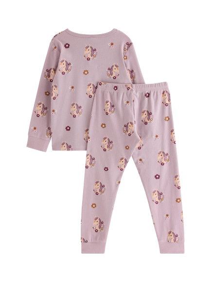 Lindex Kids' Unicorn Pyjama Set, Lilac - view 2, Light Dusty Lilac