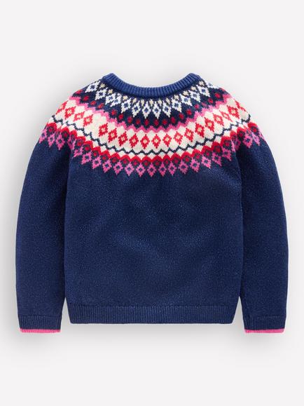 Mini Boden Kids' Edie Fair Isle Cardigan - view 2, Navy
