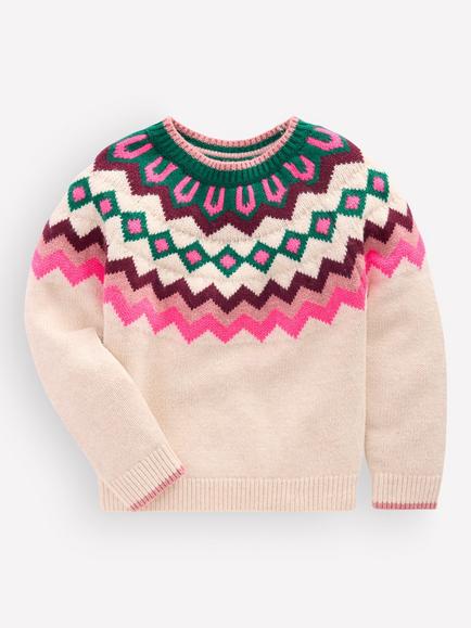 Mini Boden Kids' Eleanor Fair Isle Jumper, Oatmeal
